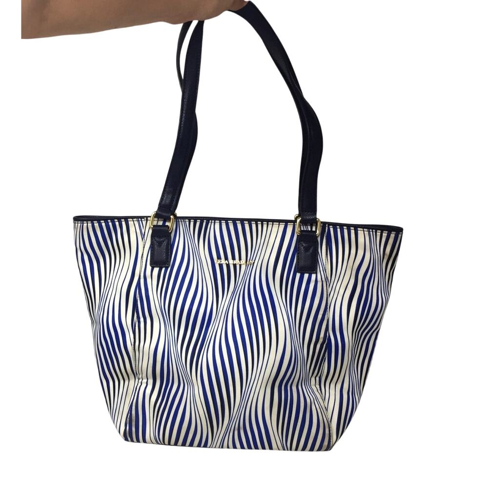 Vera Bradley Ella Tote in Blue and White Wavy Stripes